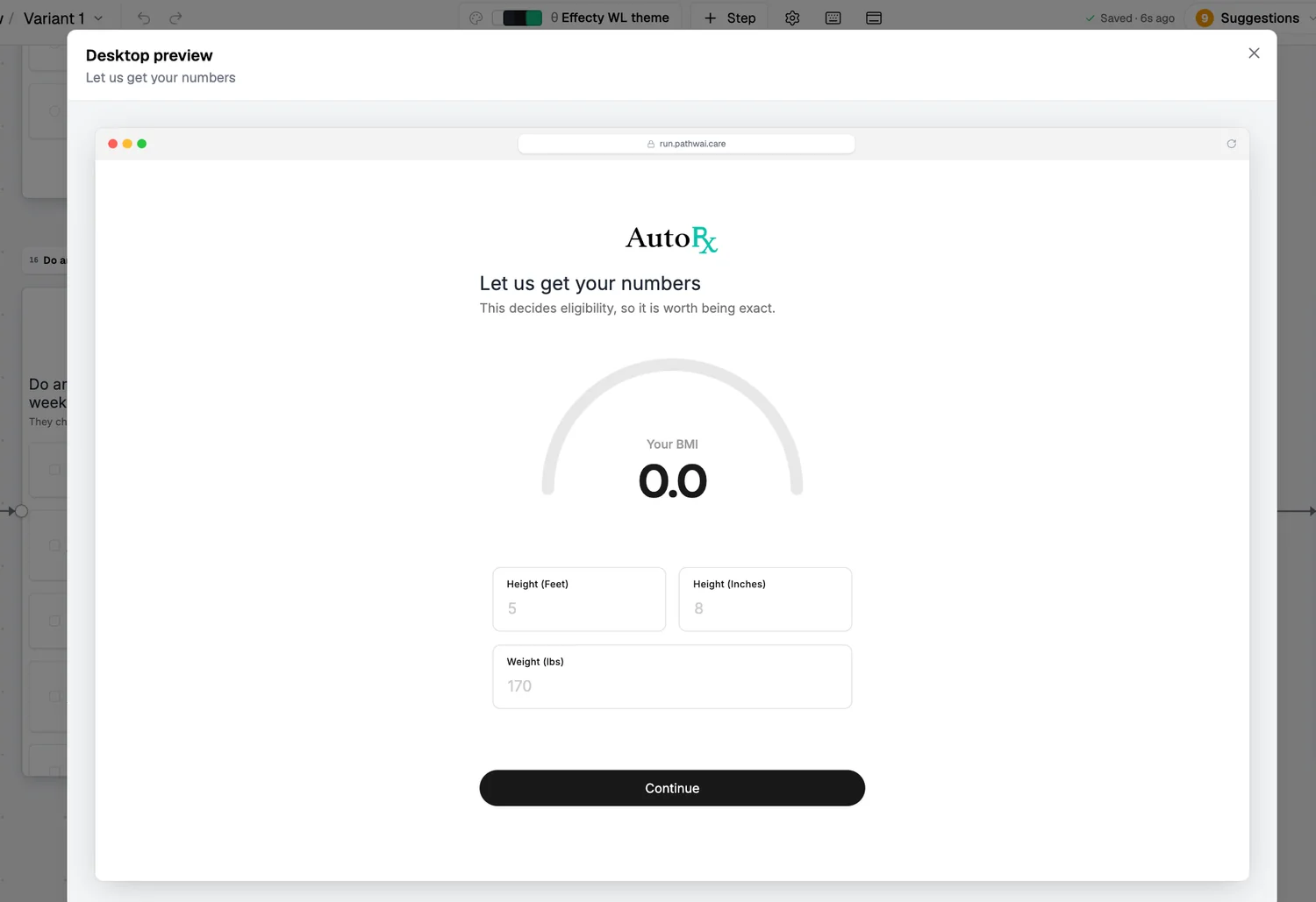 The desktop preview of a published step, opened over the canvas